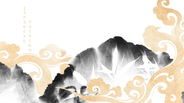 Chinese Cloud Decorations Black Watercolor Texture Vintage Style Abstract Art — Vector de stock