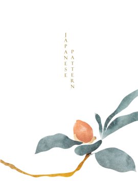 Suluboya doku vektörüyle sanat doğal manzara. Yaprakları ve çiçek süslemesi olan bir dal. Doğal afiş tasarımı ile sanat unsurlarını kaldır.