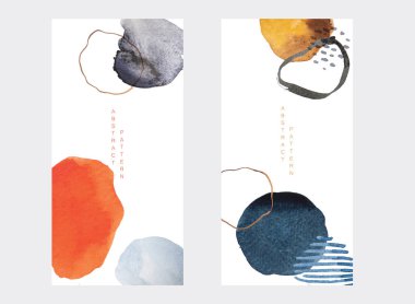 Abstract art background vector. Wallpaper design with brush stroke painting and geometric pattern. Red, blue and brown watercolor Illustration  wall art, cover and invitation cards