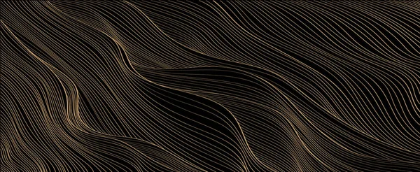 幾何学模様のバナーデザインと黒抽象アートテンプレート 金線のテクスチャベクトルを持つ日本語の背景 オリエンタルなスタイルで山の風景レイアウトデザイン — ストックベクタ