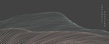 Renkli bir el çizgisi ve dağ manzarası klasik tarzıyla çizilmiş. Japon tarzında Ay element vektörü ile soyut sanat afişi tasarımı.