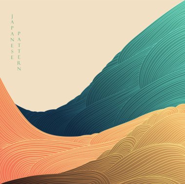 Abstract art template with curve pattern. Japanese background with hand drawn line wave pattern vector. Mountain forest banner design in oriental style