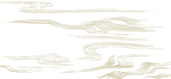 Японский Фон Нарисованным Вручную Вектором Волн Золотой Линии Восточная Природа — стоковый вектор