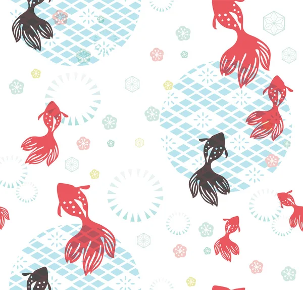 Japans Naadloos Patroon Met Rode Stront Vis Decoratie Achtergrond Vector — Stockvector