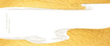 Altın suluboya desenli Çin dalgasıyla klasik tarzda dekore edilmiş. El çizimi elementlerle soyut sanat manzarası okyanus denizi