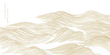 Doğu dalgası desenli, okyanus dalgası dekorasyon afişi tasarımlı, klasik tarzda. Japonca arkaplan ve suluboya doku element vektörü. Denizci şablonu.