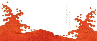 Japonca arkaplan ve suluboya doku element vektörü. Doğu doğal dalgası desenli, okyanus dekorasyonu pankart tasarımlı, klasik tarzda. Denizci şablonu