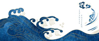  Japonca arkaplan ve suluboya doku element vektörü. Doğu doğal dalgası desenli, okyanus dekorasyonu pankart tasarımlı, klasik tarzda. Denizci şablonu.