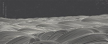 Çizgi dalga desenli siyah Japon arka planı. Geometrik desenli soyut şablon. Doğu tarzında dağ yerleşimi tasarımı