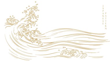 El çizimi dalga elemanı vektörüyle Japon arka planı. Doğu doğal desenli, okyanus dekorasyonu afiş tasarımlı, klasik tarzda. Denizci şablonu