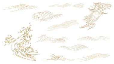 Japonca arka plan vektörlü el çizimi dalga elemanı. Doğu doğal desenli, okyanus dekorasyonu afiş tasarımlı, klasik tarzda. Denizci şablonu