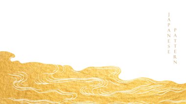 Japon okyanus dalgası desenli altın fırça dokusu klasik tarzda. Suluboya doku vektörlü soyut sanat afiş tasarımı. Deniz konsepti