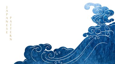 Klasik tarzda Japon okyanus dalgası desenli mavi fırça darbesi dokusu. Suluboya doku vektörlü soyut sanat afiş tasarımı