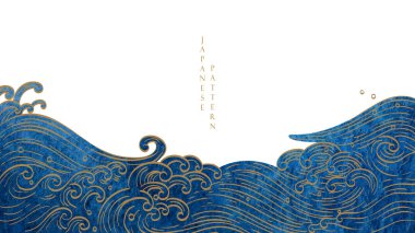 Çağdaş sanat şablonu vektörüyle soyut sanat arkaplanı. Japon dalga desenli su yüzeyi elementleri. El çizimi okyanus nesnesi.