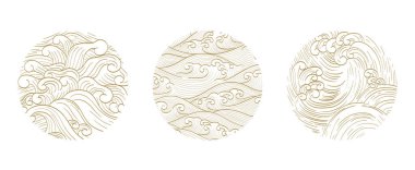 Soyut simge vektörüyle Japon arka planı. Geometrik elementli Japon dalga deseni. Doğu tarzında dağ yerleşimi tasarımı.