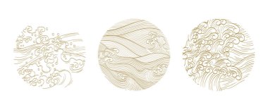  Soyut simge vektörüyle Japon arka planı. Geometrik elementli Japon dalga deseni. Doğu tarzında dağ yerleşimi tasarımı. günlük tasarımı