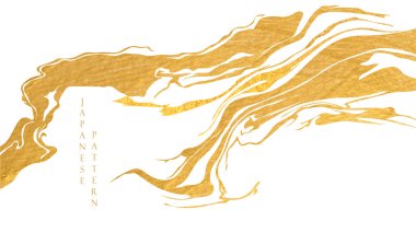 Japon okyanus dalgası desenli altın fırça dokusu klasik tarzda. Suluboya doku vektörlü soyut sanat afiş tasarımı