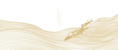 Japon dalga desen vektörlü soyut manzara. Çin dalgası ve doğu tarzında okyanus şablonu olan doğa sanatı..