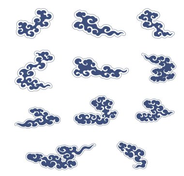Japon çene desenli mavi fırça dokusu klasik tarzda bulut deseni. Simge ve sembol vektörlü soyut sanat elementi tasarımı. (Çoklu değerler)