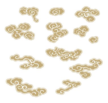 Japon çene desenli altın ve kahverengi fırça izi klasik tarzda bulut deseni. Simge ve sembol vektörlü soyut sanat elementi tasarımı.