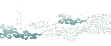El çizimi dalga, Çin bulutu, okyanus denizi, duvar kağıdı, geleneksel, mavi arkaplan, Japon deseni, retro tarzı, çizgi deseni, klasik, doğu deseni, doğa, illüstrasyon, çerçeve sınırı, soyut