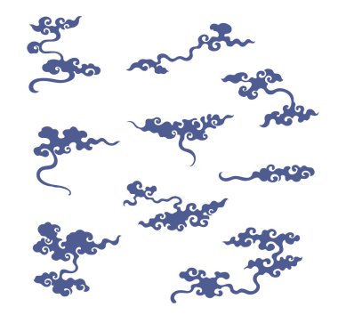 Mavi Japonlar klasik tarzda bulut desenleri çizerler. Suluboya doku vektörü ile soyut sanat öğesi tasarımı