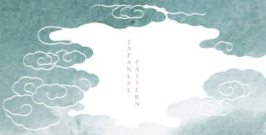 Japon çene desenli mavi fırça dokusu klasik tarzda bulut deseni. Suluboya doku vektörlü soyut sanat afiş tasarımı.