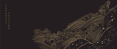 Japon desen vektörlü siyah el dalgası. Klasik tarzda soyut sanat çizgisi arkaplanı. Çin yeni yıl afişi ve kart tasarımı. Vintage şablon tasarımında çağdaş şekiller.