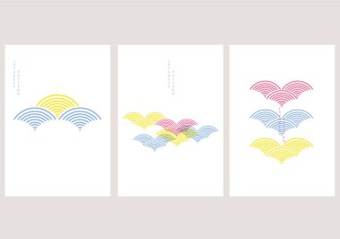 Japonca arka plan ve çizgi çizimi vektörü. Geleneksel asgari geometrik desenli soyut şablon. 