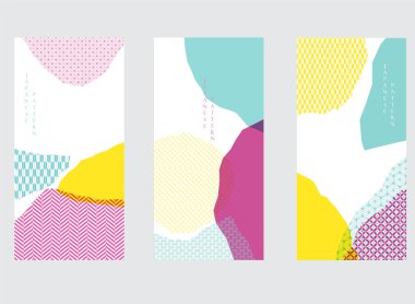 Klasik tarzda soyut sanat geçmişi. Çin yeni yıl afişi tasarımı. Japon model vektörlü renkli geometrik çizgi. Doğu şablonunda çağdaş şekiller