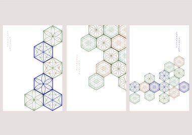 Japonca arka plan ve çizgi çizimi vektörü. Geleneksel asgari geometrik desenli soyut şablon. 
