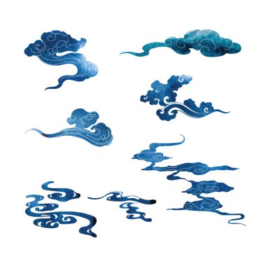 Çinlilerin bulut desenli mavi fırça darbesi dokusu klasik tarzda. Suluboya boya dokusu vektörü ile Asya geleneksel unsurları tasarımı.