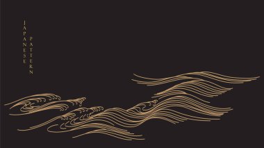 Japon arka planında Altın Asya geleneksel el dalgası element vektörü var. Vintage biçiminde doğal şablon tasarımı ve geometrik desen.