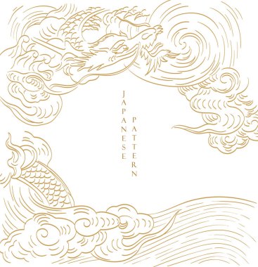 Ejderha eli çizilmiş çizgi vektörü. Vintage tarzında şanslı hayvan arkaplanı.