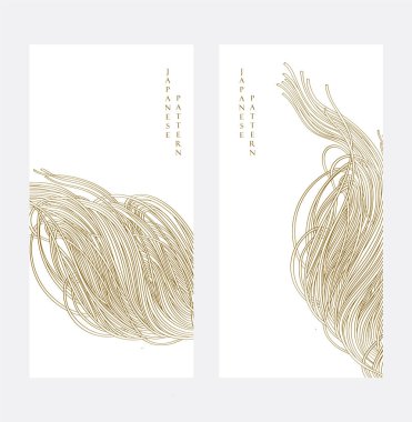 Noodles banner with brown and yellow ramen pattern on white background in vintage style. Abstract art illstration. Hand drawn line in elegant style.	