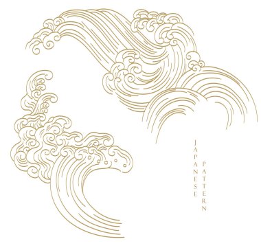 Japon desen vektörüyle el çizimi dalga. Klasik tarzda soyut sanat geçmişi. Çin yeni yıl afişi ve kart tasarımı. Vintage şablon tasarımında çağdaş şekiller