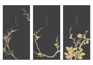 Çiçeğin zarif bir stil vektörüyle çizilmiş bir dizi dalı. Logo tasarımlı doğal dekorasyon, kart tasarımı broşürü veya klasik tarzda sunum. siyah arkaplan.