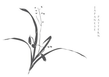 Japon desen vektörlü el çizimi çiçek dalı. Logo tasarımı, el ilanı veya klasik tarzda sunumlu Çince resim dekorasyonu.