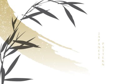 Bambu yaprak dalı ve fırça darbesi şeklinde afiş klasik tarzda. Asya ikon vektörlü Japon şablonu. Japonca desenli soyut arkaplan çizimi.
