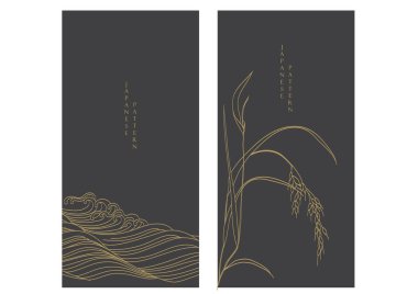 Klasik tarzda soyut sanat geçmişi. Çin yeni yıl afişi ve kart tasarımı. El yapımı dalga ve Japon desenli pirinç dalıyla. Vintage şablonunda çağdaş şekiller