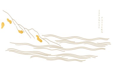 Japon dalga desen vektörlü soyut manzara. Doğu tarzında Çin dalgası ve taş şablonu ile doğa sanatı arka planı.