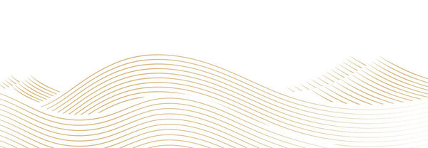 Japanese background with hand drawn wave in vintage style. Art landscape and ocean sea with shape element banner design. Gold and black texture.