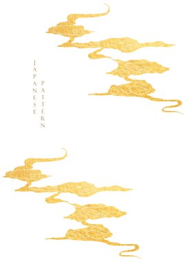 Japon çene desenli altın fırça dokusu klasik tarzda bulut deseni. Suluboya doku vektörlü soyut sanat afiş tasarımı.