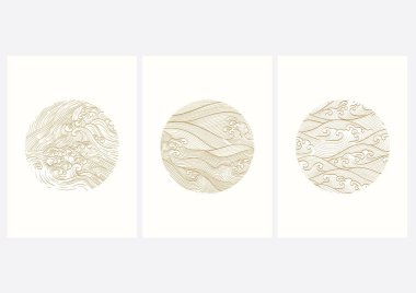 Japon çene desenli altın ve kahverengi fırça izi klasik tarzda bulut deseni. Suluboya doku vektörlü soyut sanat afiş tasarımı.