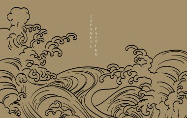 Japon arkaplanı ve okyanus deseni vektörü. Geometrik dalga desenli soyut şablon. Doğu tarzında dağ yerleşimi tasarımı