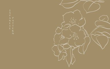 Japon desen vektörlü el çizimi çiçek dalı. Logo tasarımı, el ilanı veya klasik tarzda sunumlu doğulu çiçek dekorasyonu.