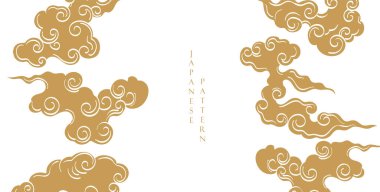 El çizimi bulut desenli Japon arka planı. Geometrik desenli vintage şablon