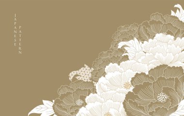 Geleneksel Asya ikon vektörü ile Japon arka planı. Şakayık çiçekleri. Klasik tarzda geometrik desen. Davetiye kartı tasarımı.