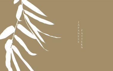 Japon desenli bambu yaprağının elle çizilmiş dalı. Logo tasarımı, el ilanı veya klasik tarzda sunumlu oryantal dekorasyon.