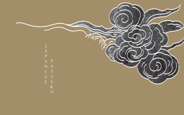 Japon çene desenli siyah fırça dokusu klasik tarzda bulut deseni. Suluboya doku vektörlü soyut sanat afiş tasarımı.